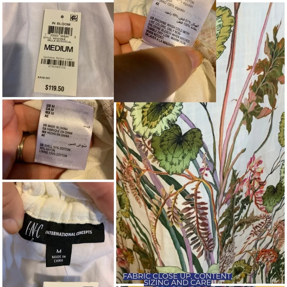 I.N.C. CREAM & GREEN BOTANICAL PRINT KAFTAN STYLE MAXI DRESS NWT (M) - Picture 11 of 13